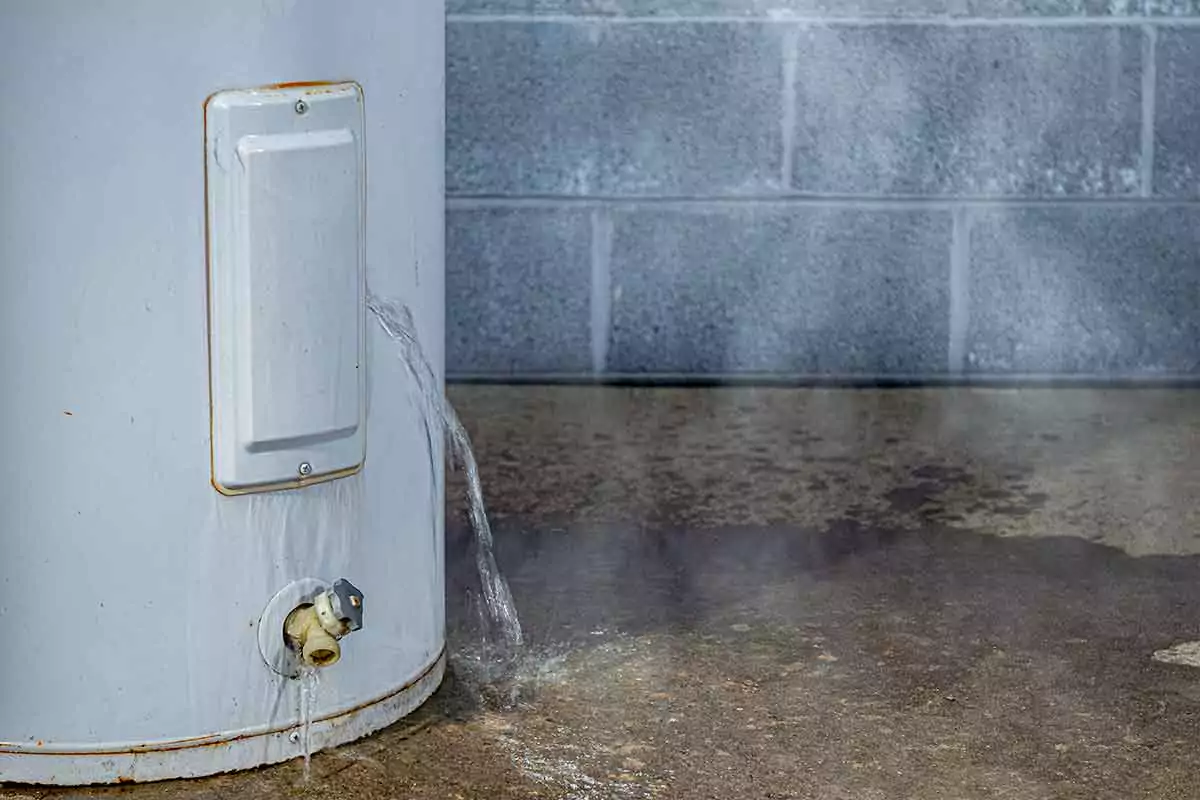 A water heater leaking water.