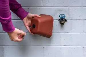 Someone putting a faucet cover on a blue faucet