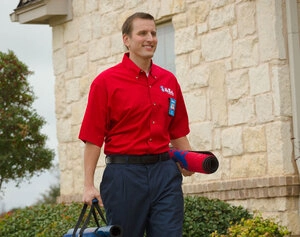 A plumber in Anderson, Indiana from Mr. Rooter on the way to a job