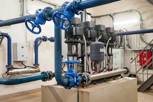 Industrial water well pump inside an engine room