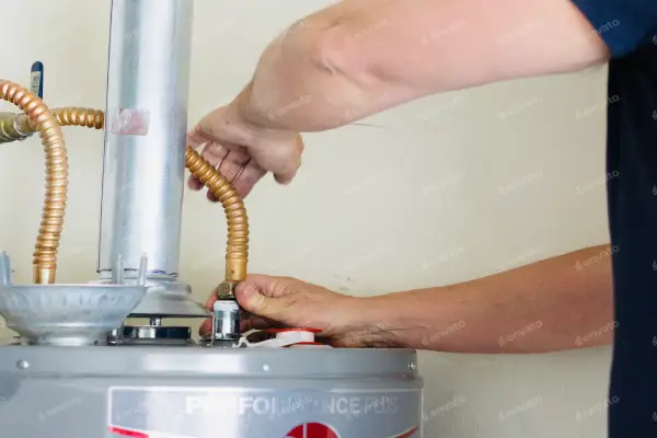 Plumber installs new residential water heater  