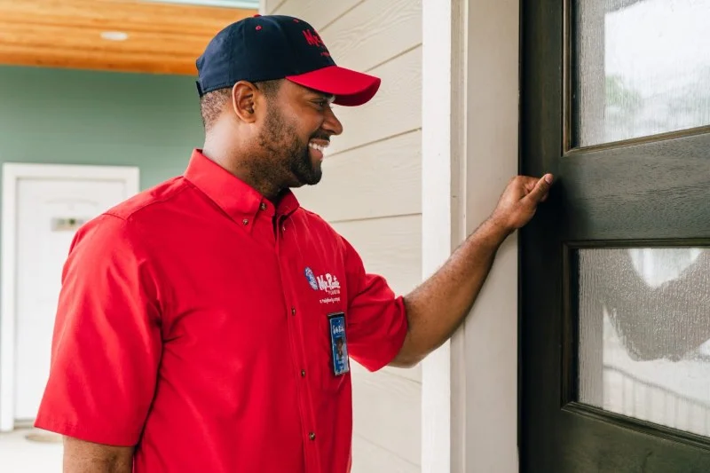 Mr. Rooter plumber arriving to do residential leak detection 