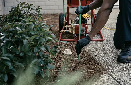 Mr. Rooter Plumber cleaning a drain.