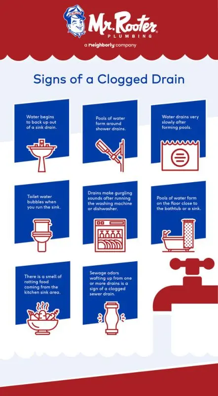 Signs of a Clogged Drain infographic.